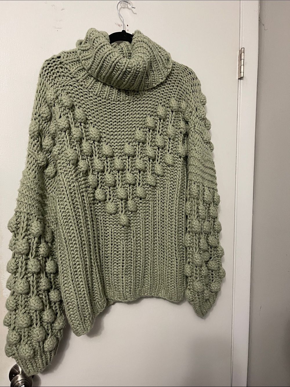 POL Sage Green Chunky Bubble-Sleeve Turtleneck Sweater